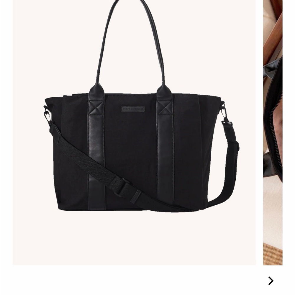 Poppy & Peonies Black Canvas Tote with Detachable Strap NWT